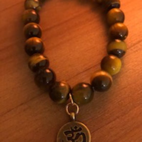 Tigers eyes 10 mm Bead Bracelet with Om Charm - Picture 3 of 4